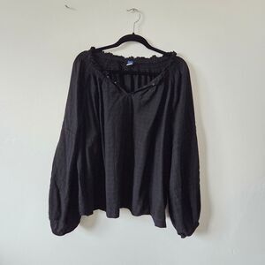 Old Navy Plus Size XXL Peasant Blouse Top Black Modal Renfaire Dark Cottagecore